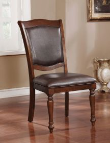 Luxurious Traditional Dining Chairs Brown Cherry Solid wood Espresso Leatherette Seat Set of 2pc Side Chairs Turned Legs Kitchen Dining Room