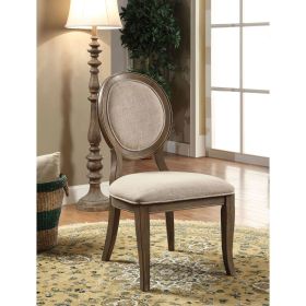 Transitional Rustic Oak and Beige Side Chairs Set of 2 Chairs Dining Room Furniture Padded fabric seat Elegant Kitchen Dining Room