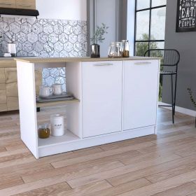 Kitchen Island Padua, Four Open Shelves, Light Oak / White Finish