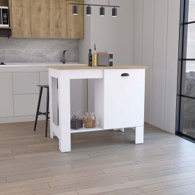 DEPOT E-SHOP Caddo Kitchen Island with Storage and Cabinet, White / Macadamia