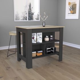 DEPOT E-SHOP Delos Kitchen Island, Four Legs, Three Shelves, Black / Light Oak