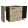 Sicilia Kitchen Island, Two External Shelves, Double Door Cabinets, Three Shelves -Black / Light Oak