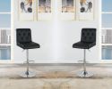 Adjustable Bar stool Gas lift Chair Black Faux Leather Tufted Chrome Base Modern Set of 2 Chairs Dining Kitchen