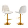 Velvet Swive Bar Stools Set of 2 Adjustable Counter Height Bar Chairs with Back Gold Base Modern Stool Chair for Kitchen Island Dining Room, White