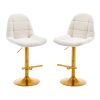 Velvet Swive Bar Stools Set of 2 Adjustable Counter Height Bar Chairs with Back Gold Base Modern Stool Chair for Kitchen Island Dining Room, White