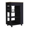 Blosson Kitchen Cart, One Drawer, Two Open Shelves, Four Casters -Black / Light Oak