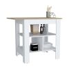 DEPOT E-SHOP Finley Kitchen Island with Counter Space, White / Macadamia