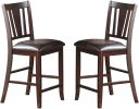 Simple Contemporary Set of 2 Counter Height Chairs Brown Finish Dining Seating Cushion Chair Unique Design Kitchen Dining Room Faux Leather Seat