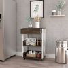 DEPOT E-SHOP Pillar Kitchen Cart, Four Casters, Three Shelves, White / Dark Walnut