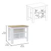 DEPOT E-SHOP Delos Kitchen Island, Four Legs, Three Shelves, White / Light Oak