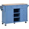 Kitchen cart with Rubber wood desktop rolling mobile kitchen island with storage and 5 draws 53 Inch length (Blue)