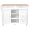 Kitchen cart with Rubber wood desktop rolling mobile kitchen island with storage and 5 draws 53 Inch length(White)