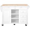 Kitchen cart with Rubber wood desktop rolling mobile kitchen island with storage and 5 draws 53 Inch length(White)