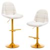 Velvet Swive Bar Stools Set of 2 Adjustable Counter Height Bar Chairs with Back Gold Base Modern Stool Chair for Kitchen Island Dining Room, White