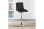 Adjustable Bar stool Gas lift Chair Black Faux Leather Tufted Chrome Base Modern Set of 2 Chairs Dining Kitchen