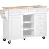 Kitchen cart with Rubber wood desktop rolling mobile kitchen island with storage and 5 draws 53 Inch length(White)