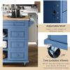 Kitchen cart with Rubber wood desktop rolling mobile kitchen island with storage and 5 draws 53 Inch length (Blue)