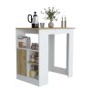 DEPOT E-SHOP Masset Kitchen Island with Side Shelve and Push to open Cabinet , White / Macadamia