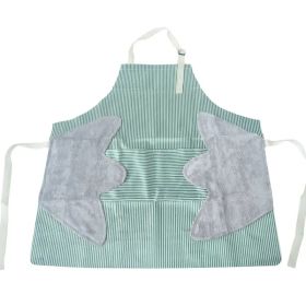 1pc Striped Linen Aprons, Adjustable Kitchen Cooking Apron, Cotton And Linen Machine Washable With 2 Pockets (Color: green)