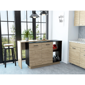 Aspen Kitchen Island; Two Concealed Shelves ; Three Divisions (Color: Black / Light Oak)