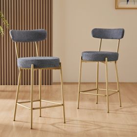 25" Modern Gold Bar Stools Set of 2 Counter Height Bar Stools for Kitchen Counter Upholstered Sherpa Counter Stools with Backs Kitchen Island Stool (Color: as Pic)