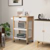 3-Tier Kitchen Island Cart Rolling Service Trolley with Bamboo Top