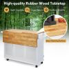 Kitchen Island Trolley Cart Wood with Drop-Leaf Tabletop and Storage Cabinet