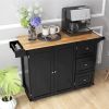 Kitchen Island Trolley Cart Wood with Drop-Leaf Tabletop and Storage Cabinet