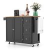 Kitchen Island Trolley Cart Wood with Drop-Leaf Tabletop and Storage Cabinet