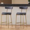 25" Modern Gold Bar Stools Set of 2 Counter Height Bar Stools for Kitchen Counter Upholstered Sherpa Counter Stools with Backs Kitchen Island Stool