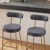 25" Modern Gold Bar Stools Set of 2 Counter Height Bar Stools for Kitchen Counter Upholstered Sherpa Counter Stools with Backs Kitchen Island Stool